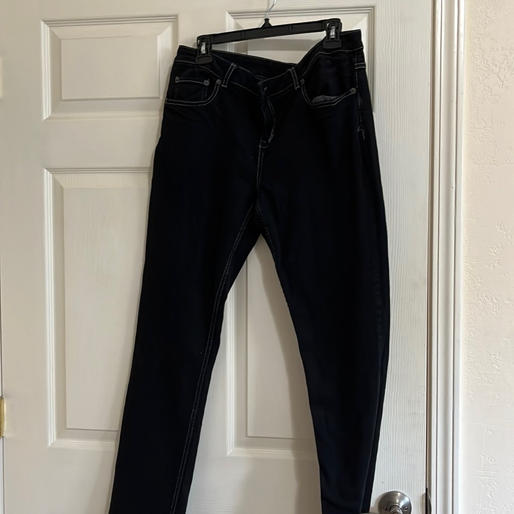 Black denim straight leg jeans